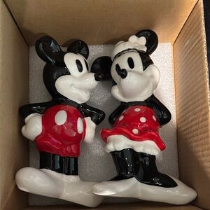 Disney Mickey and Minnie Ceramic Salt and Pepper Shakers- Black, Red, and White